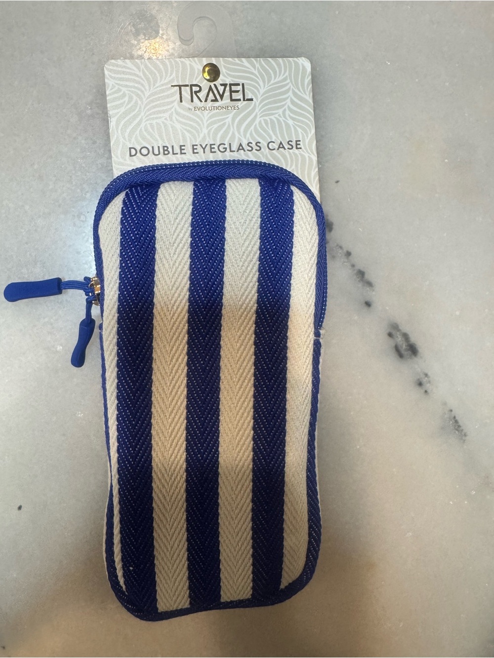 Travel by Evolutioneyes Double Eyeglass Case - Blue & White Stripes